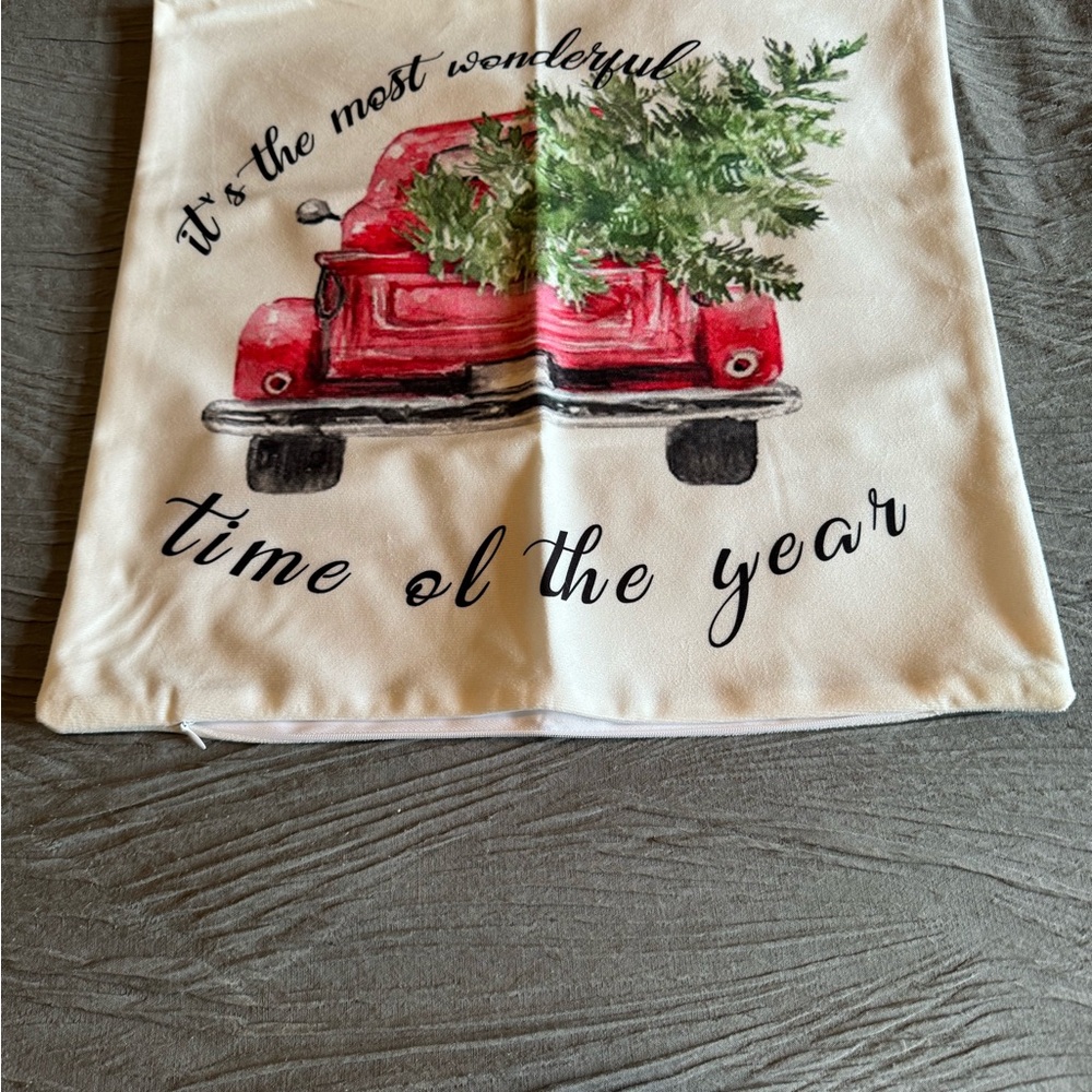 Festive Red Truck Holiday Pillow Cover
